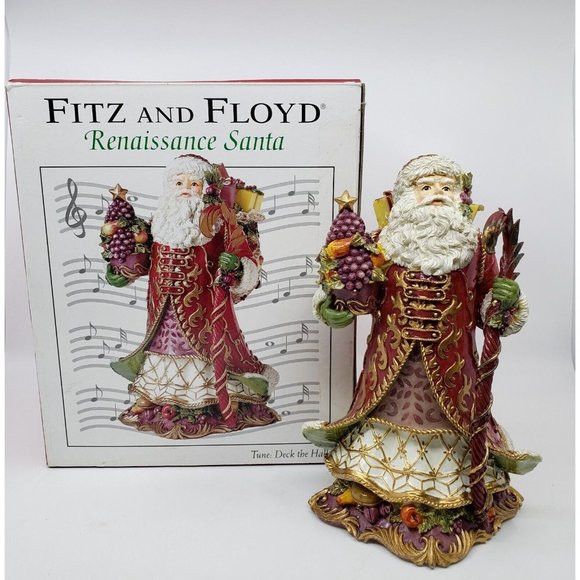 Fitz & Floyd Musical Renaissance Santa Figurine Sings Deck The Halls 8.75 in Red - Picture 3 of 16